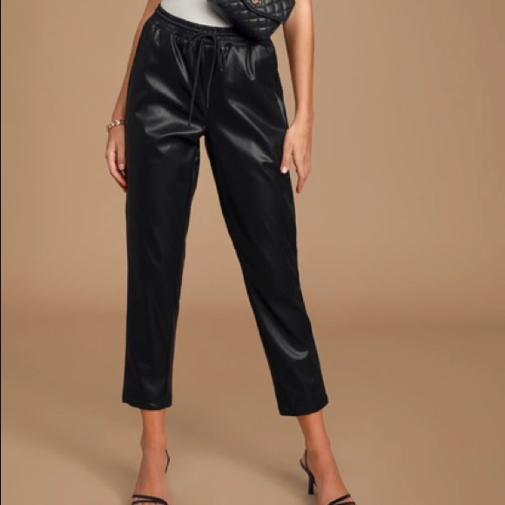 Lulus Most Hype Black Vegan Leather Joggers